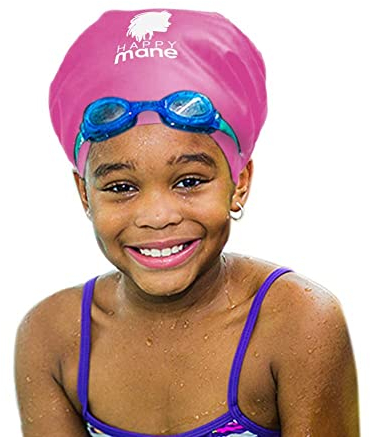 Happy Mane Bonnet de Bain Natation en Silicone Imperméable Qualité Supérieure pour Cheveux Longs Afro Tresses Rasta Dreadlocks pour Femmes Hommes Enfants Bonnets Piscine Douche, Extra-Large (Rose, S)