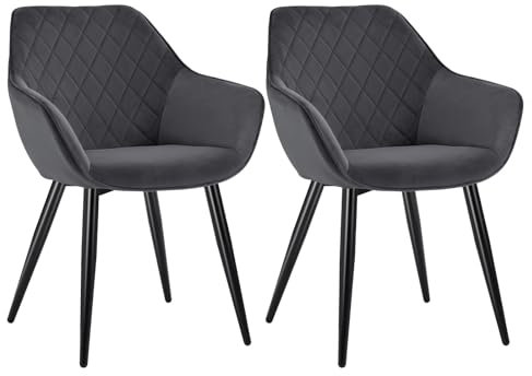 WOLTU Esszimmerstühle 2er Set Küchenstühle Wohnzimmerstühle Polsterstühle Sessel, Armlehnstühle mit Rückenlehne, für Esszimmer, Küche, Wohnzimmer, Samt, Metallbeine, Dunkelgrau, BH153dgr-2
