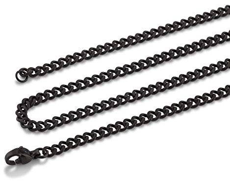 Akitsune Fibra Kette 80cm lang | 6mm breit | Herren- Halskette Frauen Edelstahl Box Rolo Karabiner - Mattschwarz