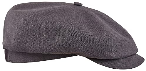 Sterkowski Modell Rowdy | 100% Leinen Schiebermütze für Herren und Frauen | Gatsby Sonnen Sommer Vintage Flatcap Elegante Retro Peaky Stylische Outdoor Modische Damen Kappe Baker Boy Mittelgrau 55