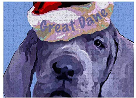 Hunnry Great dane Puppy in Santa hat Jigsaw Puzzle 1000 Piece for Adults & Families Classic Jigsaw Fine Motif Photo Puzzle Art Collection 29 x 20inch