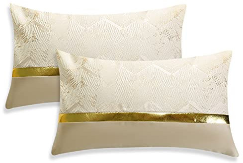 JOTOM Dekorative Kissenbezug Gold Heißpräge Dekokissen Sofakissen Kissenhülle 2er Moderne Weiche Edel Zierkissenbezug für Couch Bett Sofa Stuhl Outdoor Home Decor (Beige, 30x50cm)
