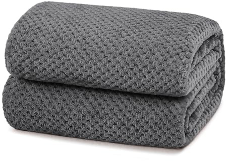 Yebeda kuscheldecke Flauschig Decke Fleecedecke 150x200 cm, Dunkelgrau | Superweiche und Warme Sofadecke Tagesdecke Wohndecke, für Sofa, Couch und Bett, Kuschelig, Waffelmuster