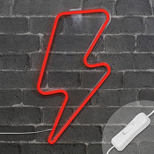 SKYLANTERN Neon Eclair 48 cm - Prise et Interrupteur on/Off Inclus Neon LED pour Decoration Chambre et Gaming Room- Lampe Néon LED Eclair sur Secteur avec Interrupteur