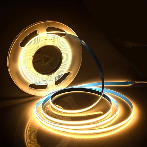 SUBOSI 5M COB Warmweiss 3000K Flexibel Hohe Dichte LED Streifen 320LEDs/M 1600LEDs 12V 50W Dimmbar Verformbar LED Licht Band für Schlafzimmer Küche Home DIY Dekoration