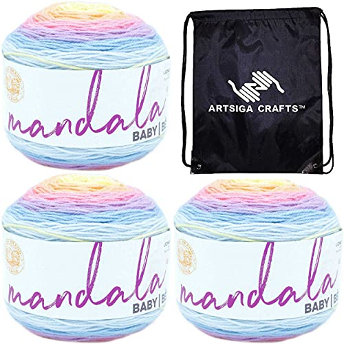 Lion Brand Mandala Baby Acre Woods 526-223 (3 Knäuel – gleiche Farbmenge) DK Light Worsted #3 Acrylgarn zum Häkeln und Stricken, mit Projekttasche
