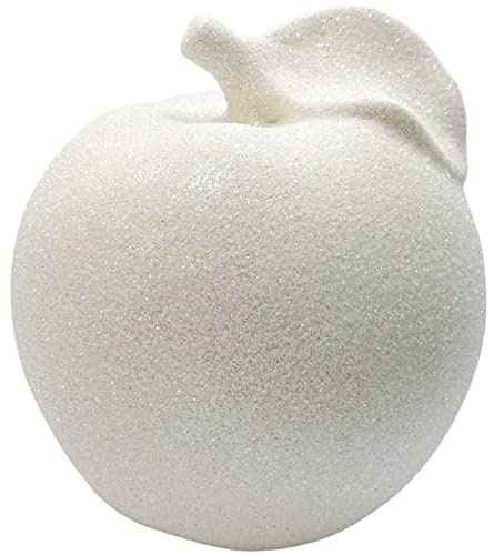 Rammento White Ceramic Apple Ornament 14cm Lustre Glittery Fruit Sculpture Apple Shaped