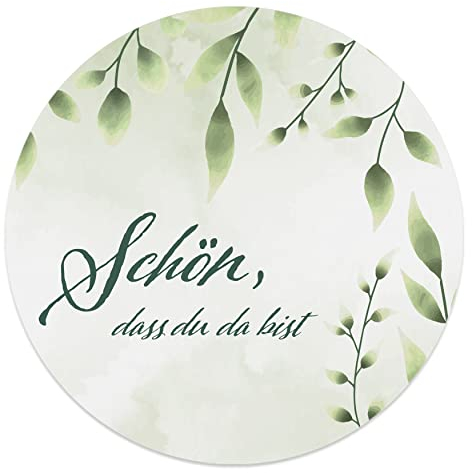 Aufkleber Schön dass du da bist 4,5 cm - Hochzeit Sticker ideal für Gastgeschenk in vielen verschiedenen Designs (80x Stück, Buchsbaum)