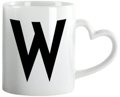 Design Letters Coffee Cup - Available in A-Z | Initial Mug with Alphabet | Ceramic Coffee Mugs for Women, Men | Letter W Mug | White