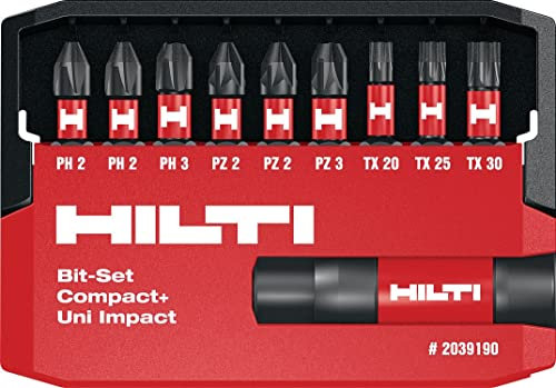 Hilti 10-Piece Diamond Impact Screwdriver Bit Set with Bit Holder S-BSC+ UNI 25/1 IMP, Length: 25 mm, Professional Performance Screwdriver Accessories for Screwdriver Hex Insert (2039190)