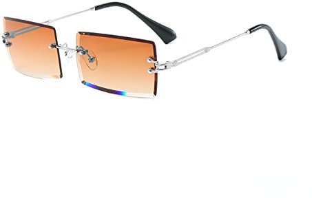YUELUQU Retro Rahmenlose Sonnenbrille für Damen Herren Mode Retro Rechteck Brille Quadratische durchsichtige Sonnenbrille (A-Silber/tee)