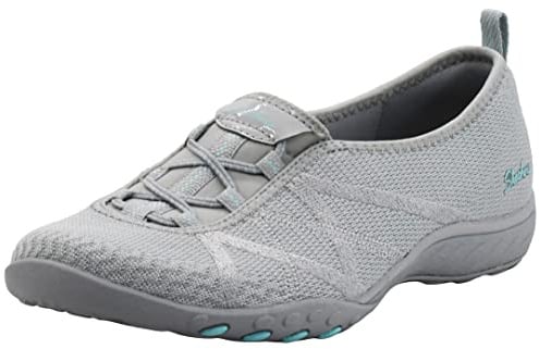 Skechers Women's Breathe-Easy-a Look Sneaker, Grey/Aqua, 5.5 UK Wide