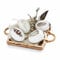 Loberon Osterei 4er Set Bergaf, edler Osterschmuck, reizende Feder-Motive, naturnah gestaltete Deko-Eier, Ostern, Osterdeko, Porzellan, Eisen, Polyester, weiß