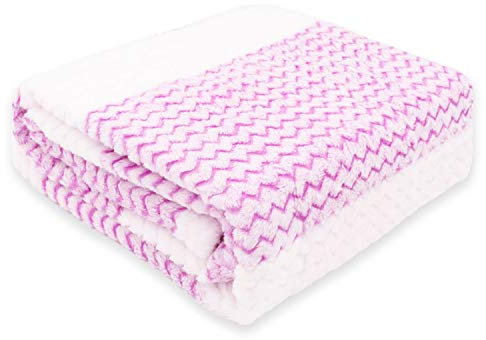 MERCURY TEXTIL - Manta Terciopelo Suave, Mantas Multiusos de Franela, Cómoda y Cálida para Sofá, Cama y Viaje (Zig Zag Lila, 130x160cm)