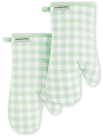 KitchenAid Gingham Ofenhandschuhe, 2er-Pack, Pistazie, 17,8 x 33 cm