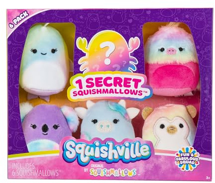 Squishville SQM0389-6er Pack Spaß Squad, superweiche Mini-Squishmallows, 5cm Plüschfiguren