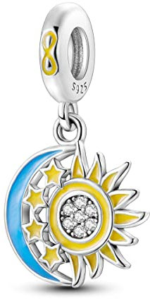 NARMO Charms für Armbänder 925 Sterling Silber Charm Fluoreszierende Perle Charm Original Sonne und Mond Charms für Armband&Halskette