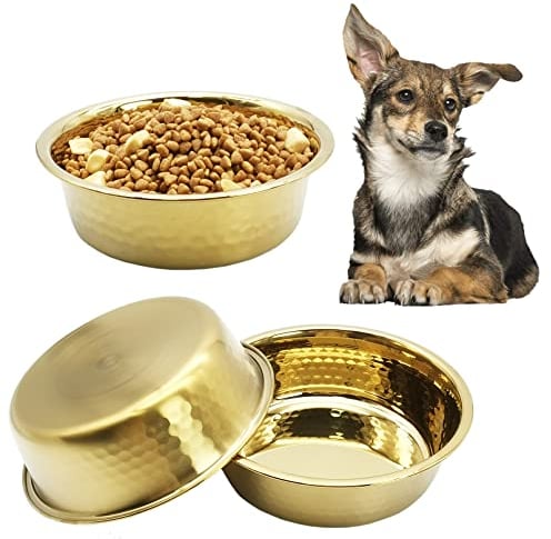 kathson 3pcs Premium Stainless Steel Dog & Cat Bowls, Hammered Thickened Metal Dog Bowl Feeding or Water Bowls for Small/Meidum/Large Dogs & Cats, Stackable, Dishwasher Safe
