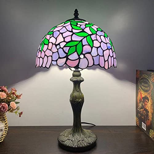 Tiffany Stil Tisch Licht Buntglas Lampe Schirm Lila Tulpe Blume Lesepult Licht 12 Zoll für Schlafzimmer Studie Wohnzimmer Studenten Büro,H