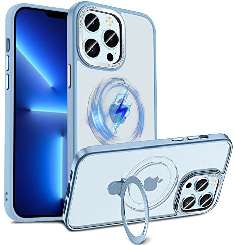 S. Dawezo Magnetisch Ständer Hülle für iPhone 13 Pro Max, Kompatibel mit Magsafe, Militärschutz, Anti-Fingerabdruck, Stoßfest Unsichtbare Halterungen Handyhülle für iPhone 13 Pro Max, Sierra Blau
