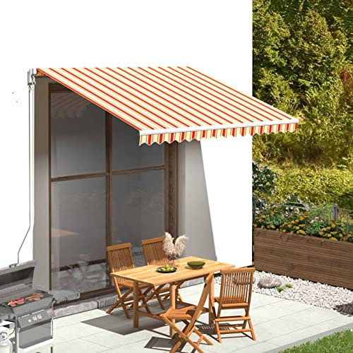 Homgoday Tessuto di Ricambio per Tenda da Sole Tenda da Sole per Esterno Tende da Sole per Balconi Tenda da Sole a Bracci Estensibili Tenda da Sole per Esterno a Caduta Giallo e Arancio 3x2,5 m