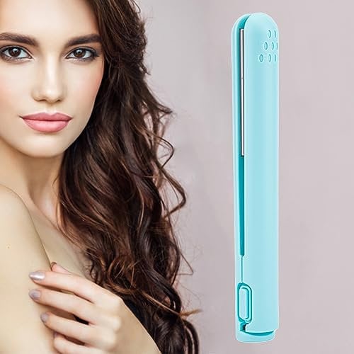 Mini Dual-Purpose Curling Iron, USB Rechargeable Mini Hair Straightener Hair Curler, Ceramic Cordless Hair Straightener for Long Short Hair, Suitable for Home and Travel (Blue)