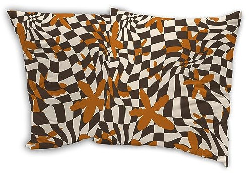 SKYDAWNY Abstrakte karierte 70er-Jahre-Blumen, dekorative Kissenbezüge, Wurfkissenbezüge, 45,7 x 45,7 cm, quadratische Kissenbezüge, 2er-Set, für Heimdekoration, Wohnzimmer, Sofa, Schlafzimmer,