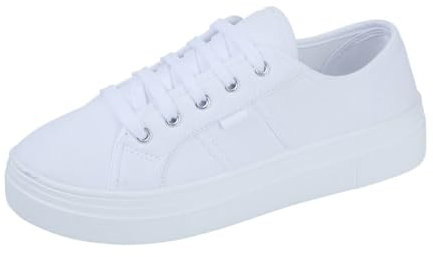 Ladies Platform Canvas Trainers Womens LACE UP Pumps Chunky Flatform Sneakers Shoes White UK 6