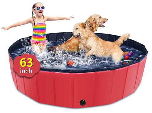 Piscina per cani pieghevole, piscina per bambini da 160cm con plastica dura, vasca per cani antiscivolo per cortile all'aperto (blu) (rosso)