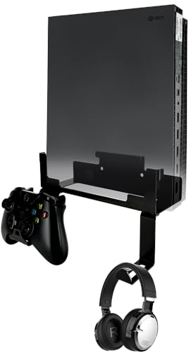 Chanvoo Xbox One X Wandhalterung, Stahl Wandhalterung Ständer für Xbox One X mit abnehmbarem Controller und Kopfhörerhalter-Kit (schwarz)