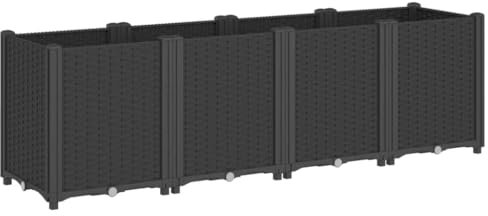 vidaXL Pflanzkübel, Blumenkübel mit modularem Design Rattan-Optik, Blumentopf für Terrasse Garten, Blumenkasten Pflanzkasten, Schwarz PP