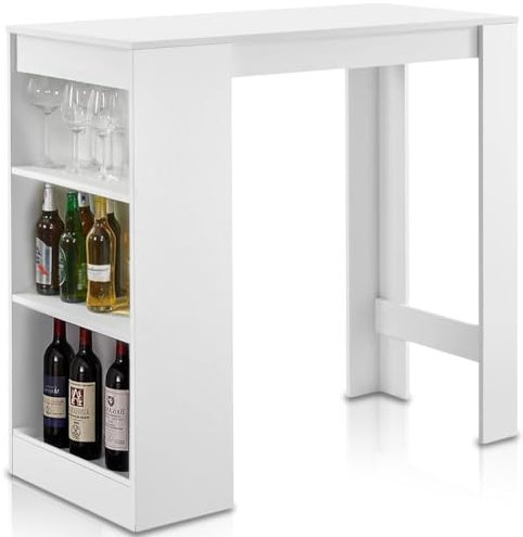Shally Dogan Mesa de bar alta con 3 estantes, mesa con compartimentos laterales, consola de comedor con estantes, tablero península para cocina, casa, restaurante, mostrador estrecho industrial
