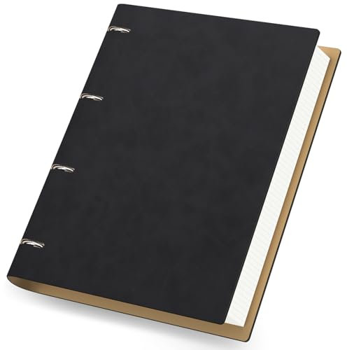 Yarotm Quaderno ad Anelli A4 - Quadretti Taccuino Pelle PU 21.5x28cm - 100GSM Block Notes Raccoglitore ad Anelli A4-150 Fogli Quaderno a Quadretti 5mm Ricaricabile Journal Diario, Nero