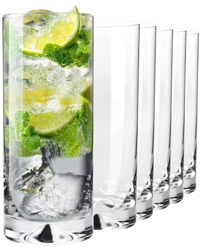 KIAPPO Longdrinkgläser Set 300 ml - 6 Stück Hochwertiges Trinkgläser - Wassergläser - Saftgläser - Cocktailgläser - Kristallglas - Spülmaschinenfest - 148 x 60 mm