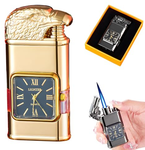 Windfestes Feuerzeug, Vintage-Armbanduhr, Jet-Flame-Taschenlampe (Color : Gold-d)