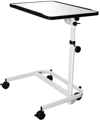 Stock-Fachmann® Beistelltisch, Höhenverstellbarer Pflegetisch, Laptoptisch, Krankentisch, Rehatisch, Betttisch auf Rollen, Mobiler Beistelltisch für Pflegebett, Weiß oder Braun, Belastbar bis 18kg