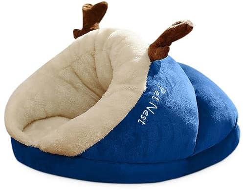 ALLSOPETS Katzenhöhle und Hundebett für Kleine Hunde und Katzen, Weiches Warmes Plüsch Iglu-Haus, Süßes Haustierbett mit Dickem Fleece zum Kuscheln und Schlafen (Ozeanblau, L)