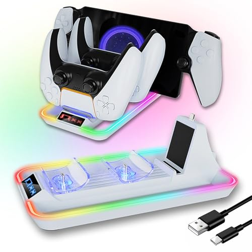 AriKroii For PS Portal and Controller Charging Dock,For PS Portal Charging Dock with RGB Light,For Playstation Portal Stand with Type C Charging Cable,3-in-1 For PS Portal Docking Station