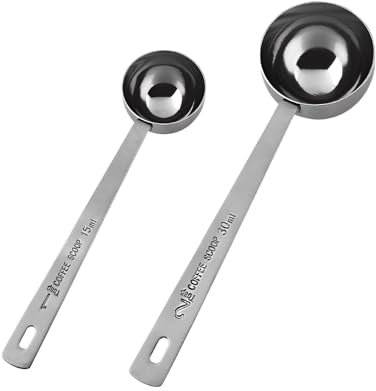 Cuillère à Café Lotbun En Acier Inoxydable 15ml + 30ml, Doseur De Café Cuillère à Café Avec Long Manche Pour Mesurer Les Ingrédients Secs Et Liquides, Le Marc De Café, Les Grains, Les épices