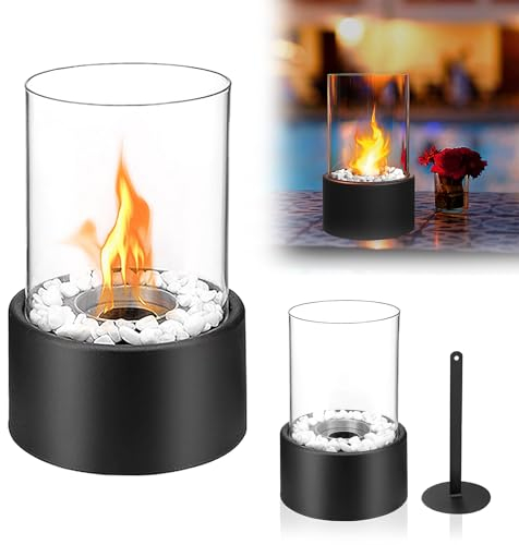 UISEBRT Bioethanol Tischkamine Tischfeuer mit Deko Steinen Bio Ethanol Dekofeuer Glaskamin Feuerstelle für Indoor Outdoor Deko【Type A】