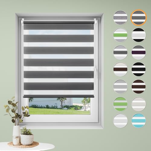 Sanfree Doppelrollo klemmfix ohne Bohren Duo Rollos für Fenster ohne Bohren Anthrazit B80 x H110cm-Stoffbreite 76cm Fenster Rollo Klemmrollos für Fenster und Tür Sonnenschutz & Sichtschutz