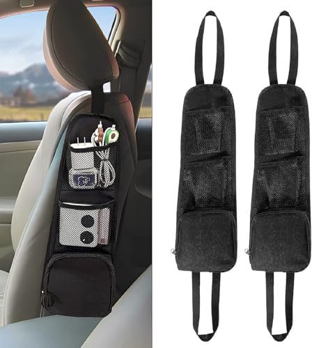 Autositz-Seitenorganisator,Faltbare Autositz Organizer Seite,Faltbare Auto Aufbewahrungstasche Netztaschen,Autositz Organizer,Multifunktionale Autositz Aufhängetasche für LKW,Van,SUV,Schwarz,2PCS