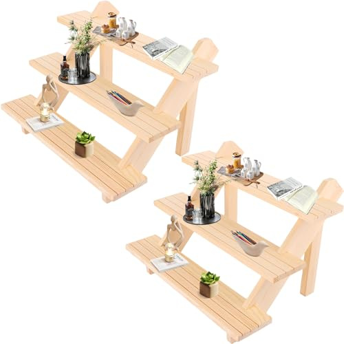 LDXDRU 2 Stück Abgestuft Holz Riser Display Ständer 3-Tier Log Ringhalter und Ohrring Display Riser Abnehmbarer, Holz Schmuckkarten Ausstellungsständer für Cupcakes Parfums Kosmetik