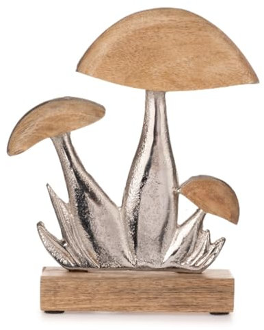 Deko Herbst Pilz Alu Silber Holz Tischdeko Aufsteller Figur (Pilz)