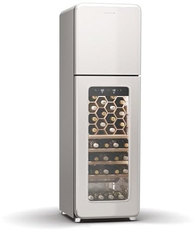 Klarstein Shirley Free-Standing Wine Fridge - 63 Bottle Capacity, Dual Zone, -10 to 18°C, LED Lighting, Hybrid Shelves, Retro Design, Wine Cooler Freezer