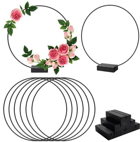 Forbabe 8 Stück Metallringe zum Basteln mit Fuß Ø 30cm Schwarz Metallring Set mit Holzständern Traumfänger Basteln Dekoringe zum Hängen Deko Ringe für DIY Hochzeits-Tisch-Dekorationen Handwerke