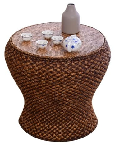 BELELUCKY Moderner niedriger Couchtisch im japanischen Stil aus Rattangeflecht, kreativer runder Beistelltisch in Trommelform für den Balkon, kein Zusammenbau erforderlich, Geschenkoption (b