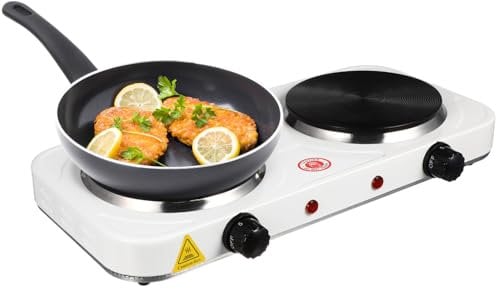 NUOBESTY Portable Stove Electric 2000w Double Burner Electric Cooktop 5 Gear Hot Plates for Cooking at Home or Camping with Uk Plug Multi Functional Electric Camping Stove Galvanized Base
