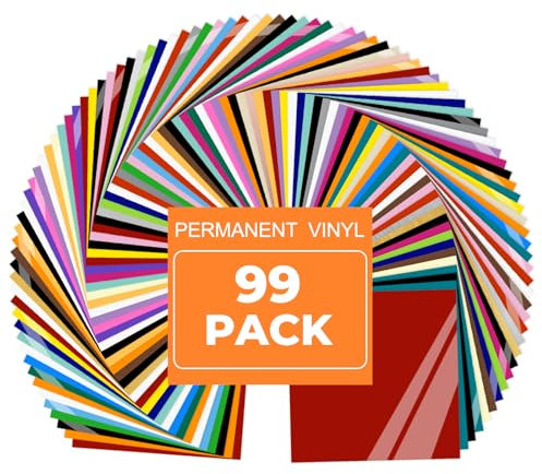 Prime Vinyl Permanent Vinyl for Cricut Machine - 99 Pack Adhesive Sheets, Assorted Colors for Cricut, Silhouette, Cameo Cutters, Signs, Craft
