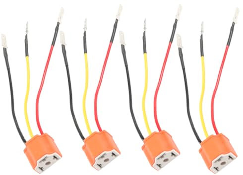 MACHSWON H4 3-Pin Headlight Socket Base, 4-Pack, Direct Plug-In Connector for H4 HB2 9003 Bulbs, Durable PVC and Metal Construction, 16AWG Wiring for High/Low Beam Lights